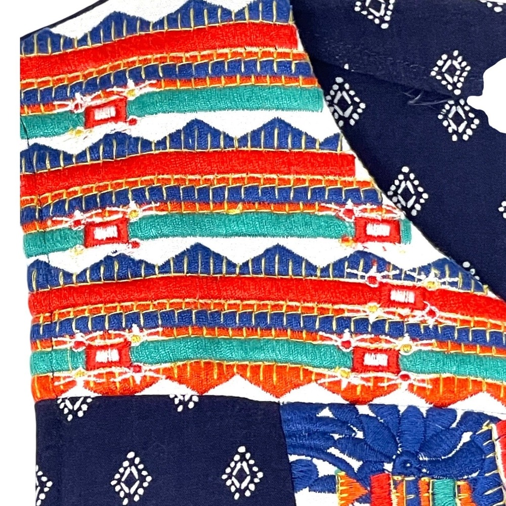 Anthropology THML Embroidered Boho Mini Dress Womens Medium Navy Blue Sleeveless - Picture 6 of 13
